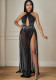 Women Rhinestone Hollow-Out Sexy Slit Bodycon Dress