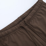 Women's Knitting Slim Waist Long Sleeve Button-Down Top High Waist Drawstring Loose Straight Leg Pants Autumn Casual Set