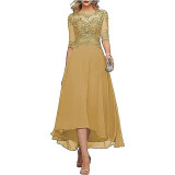 Women Chiffon Lace Elegant Half-Sleeve Dress