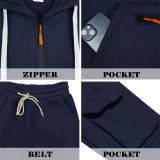 Men's Winter American Style Fleece-lined Casual Sporty Pocket Hoodies and Pant Two-Piece Set