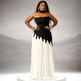 Autumn-Winter Women's Sexy Strapless Low Back Fashion Slit Ribbon Dress Set