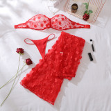 Red Floral See-Through Sheer Shaping Sexy Two-Piece Lingerie Set