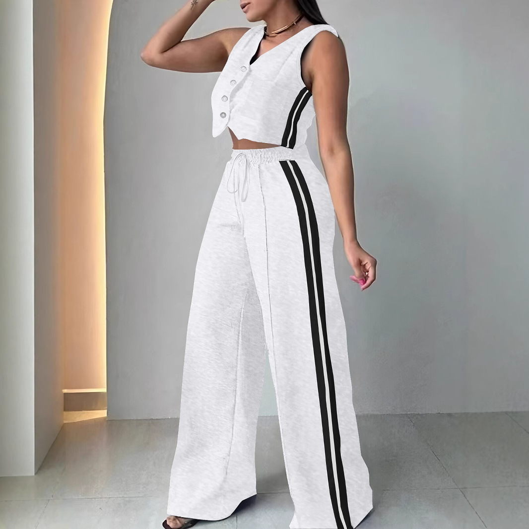 Women's Fashion Pocket Sleeveless Two Piece Pants Set