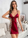 Sexy Lingerie Nightgown Embroidery Patchwork See-Through V-Neck Low Back Dress