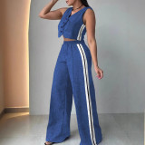 Women's Fashion Pocket Sleeveless Two Piece Pants Set