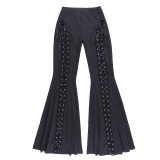 Summer Dark Street Style Lace-Up Bell Bottom Pants