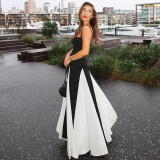 Spring Women's Fashion Chic Color Block Patchwork Strap Dress