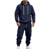Autumn-Winter Fleece Hoodie Loose Casual Sport Sweatpants Set