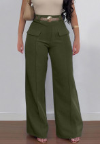 High-Rise Wide-Leg Pocket Decoration Loose Casual Pants