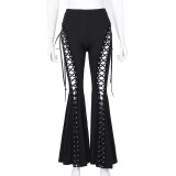 Summer Dark Street Style Lace-Up Bell Bottom Pants