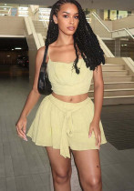 Summer Women's Fashion Casual Cropped Srap Vest and Tie-Waist Shorts Set Summer Women's Fashion Casual Cropped Srap Vest and Tie-Waist Shorts Set
