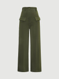 High-Rise Wide-Leg Pocket Decoration Loose Casual Pants