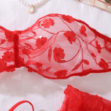 Red Floral See-Through Sheer Shaping Sexy Two-Piece Lingerie Set