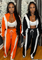 Women's Fashion Color Block Zipper Hoodie and Wide-Leg Drawstring Sport Pants Set Women's Fashion Color Block Zipper Hoodie and Wide-Leg Drawstring Sport Pants Set