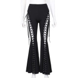 Summer Dark Street Style Lace-Up Bell Bottom Pants
