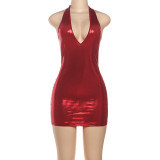 Autumn Deep V-Neck Sexy Sleeveless Halter Neck Tight Fitting Bodycon Dress