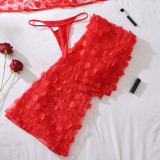 Red Floral See-Through Sheer Shaping Sexy Two-Piece Lingerie Set