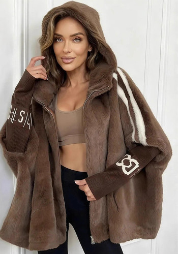 Autumn Women's Fashion Casual Loose Hooded Patchwork Coat