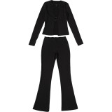 Autumn-Winter Women's Fashion Hollowed Out Buckle Zipper Top and Sexy Slim-Fit Pants Set