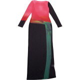 Autumn-Winter Women's Sexy Long Sleeve Round Neck Print Bodycon Dress