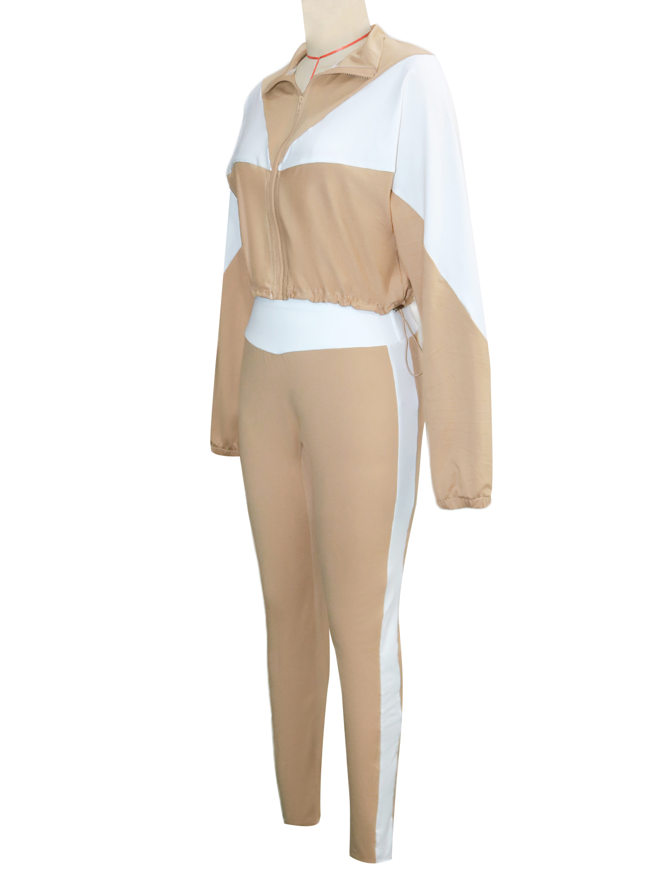 Women's Fashion Color Block Zipper Hoodie and Wide-Leg Elastic Waist Sport Pants Set