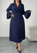 Autumn-Winter Slim Waist Solid Chic Elegant Plus Size Dress