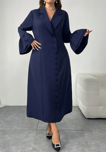 Autumn-Winter Slim Waist Solid Chic Elegant Plus Size Dress