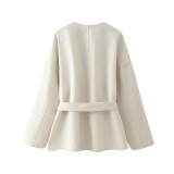 Women's Fashion Casual Loose Belt Wool Coat