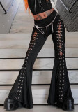 Summer Dark Street Style Lace-Up Bell Bottom Pants