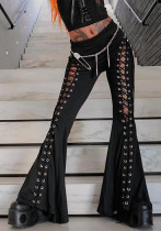 Summer Dark Street Style Lace-Up Bell Bottom Pants