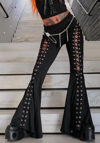 Summer Dark Street Style Lace-Up Bell Bottom Pants
