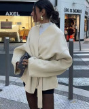 Women's Fashion Casual Loose Belt Wool Coat