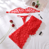 Red Floral See-Through Sheer Shaping Sexy Two-Piece Lingerie Set