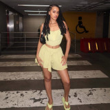 Summer Women's Fashion Casual Cropped Srap Vest and Tie-Waist Shorts Set