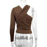 One-Shoulder Long Sleeve Basic Sexy Halter Neck T-Shirt