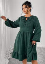 Spring-Autumn Linen Patchwork Puff Sleeves Dress