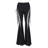 Summer Dark Street Style Lace-Up Bell Bottom Pants