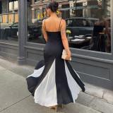 Spring Women's Fashion Chic Color Block Patchwork Strap Dress