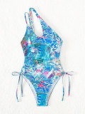 Sexy Print One-Shoulder Slim Fit One Piece Swimsuit