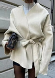 Women's Fashion Casual Loose Belt Wool Coat