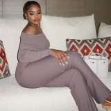 Solid Color Women's Off Shoulder Casual Long Jumpsuit