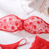 Red Floral See-Through Sheer Shaping Sexy Two-Piece Lingerie Set