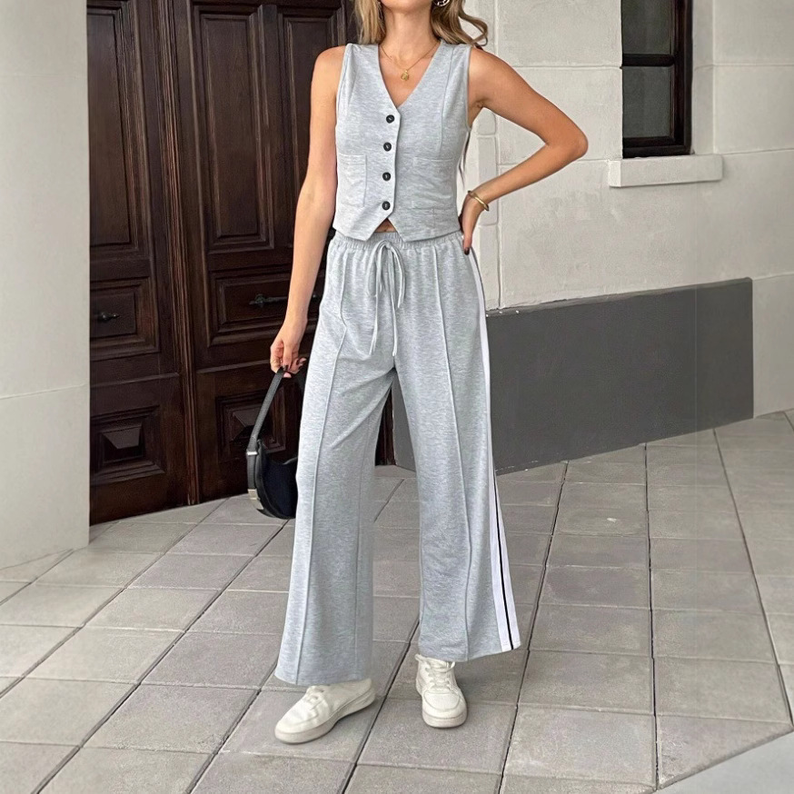 Women's Fashion Pocket Sleeveless Two Piece Pants Set