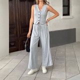 Women's Fashion Pocket Sleeveless Two Piece Pants Set