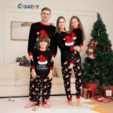 Christmas Family Matching Pajama Set Santa Hat Antlers Letter Print Black Pants Set