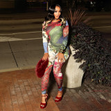 Autumn Print Style Street Tight Fitting Long Sleeve Jumpsuit