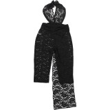 Autumn-Winter Women's Fashion Sexy Lace Halter Neck Low Back Ribbon High-Waist Jumpsuit