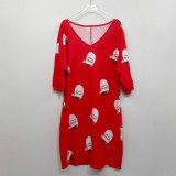 Plus Size V-Neck Corn Fleece Off-Shoulder T-Shirt Dress
