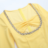 Sparkly Diamonds Square Neck Sexy Long Sleeve Slit Short Dress