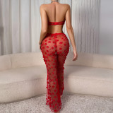 Red Floral See-Through Sheer Shaping Sexy Two-Piece Lingerie Set